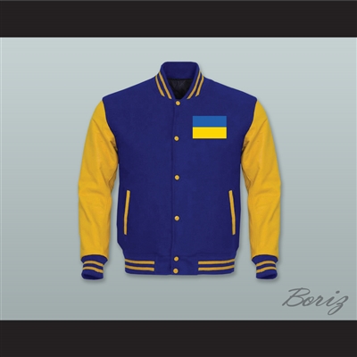 Ukraine Royal Blue Wool and Yellow Gold Lab Leather Varsity Letterman Jacket