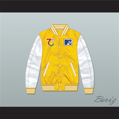 Violators Basketball 7th Annual Rock N' Jock B-Ball Jam 1997 Yellow/ White Varsity Letterman Satin Bomber Jacket