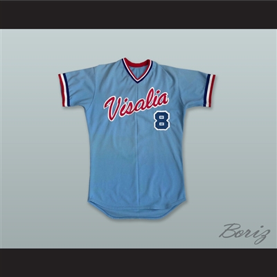 Visalia Oaks 8 Light Blue Baseball Jersey
