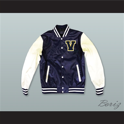 Vista Valley High School Navy Blue and White Lab Leather Varsity Letterman Jacket