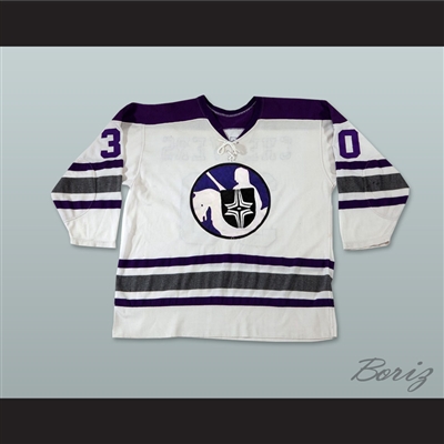 WHA 1972-73 Cleveland Crusaders Gerry Cheevers 30 Home Hockey Jersey