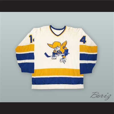 WHA 1974-75 Gary Gambucci 14 Minnesota Fighting Saints White Hockey Jersey