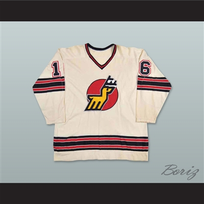 WHA 1974-75 Michigan Stags Steve West 16 Home Hockey Jersey