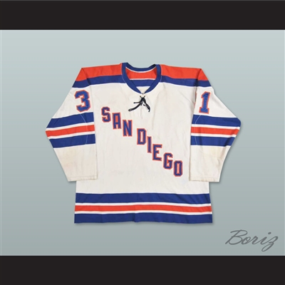 WHA 1975-76 San Diego Mariners Ernie Wakely 31 Home Hockey Jersey