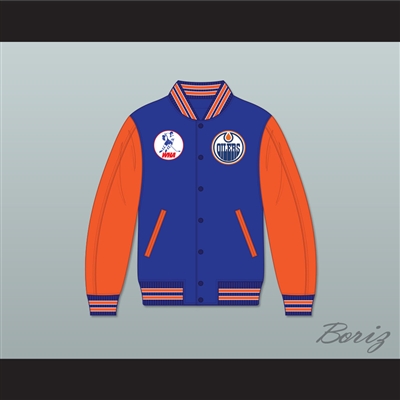 WHA Alberta Blue and Orange Varsity Letterman Jacket-Style Sweatshirt 1