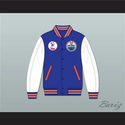 WHA Alberta Blue and White Varsity Letterman Jacket-Style Sweatshirt 1