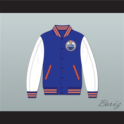 WHA Alberta Blue and White Varsity Letterman Jacket-Style Sweatshirt 2