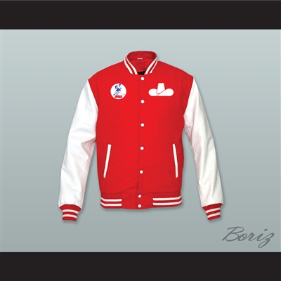 WHA Calgary Cowboys Red Wool and White Lab Leather Varsity Letterman Jacket 1