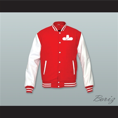 WHA Calgary Cowboys Red Wool and White Lab Leather Varsity Letterman Jacket 2