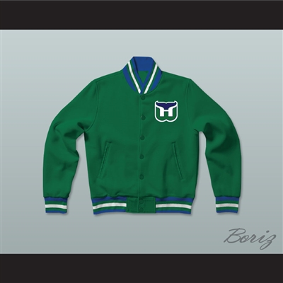 Hartford Whalers Hockey Green Letterman Jacket-Style Sweatshirt