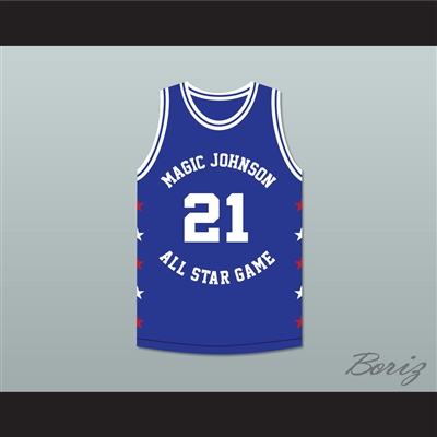 Dominique Wilkins 21 Magic Johnson All Star Game Blue Basketball Jersey 1989 Midsummer Night's Magic Charity Event