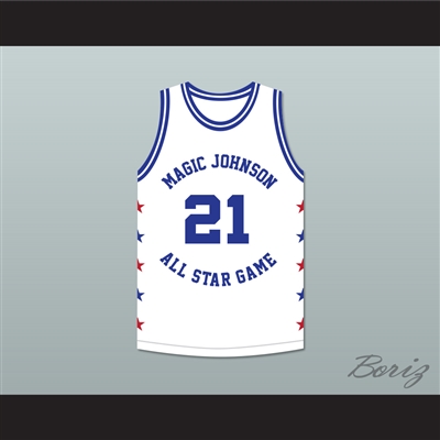 Dominique Wilkins 21 Magic Johnson All Star Game White Basketball Jersey 1990 Midsummer Night's Magic Charity Event