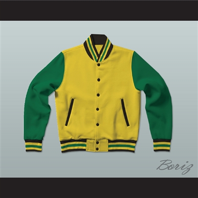 Yellow, Green and Black Varsity Letterman Jacket-Style Sweatshirt