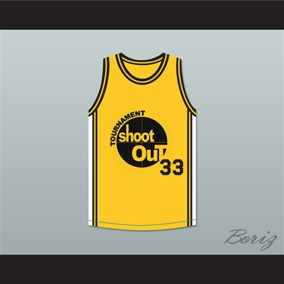 Yellow Tournament Shoot Out Basketball Jersey Above The Rim