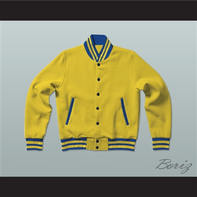 Yellow and Blue Varsity Letterman Jacket-Style Sweatshirt