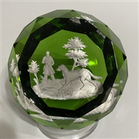 Antique Baccarat Hunter & Dog Sulphide - Green