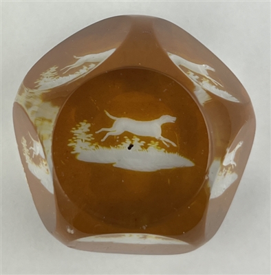 Bohemian Amber-stained Engraved Dog Paperweight