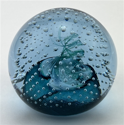Caithness Cauldron Aqua Glass Paperweight