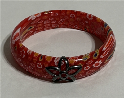 Murano (Attributed) Glass & Silver Bangle Bracelet