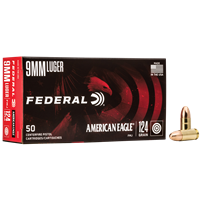 Federal American Eagle 9mm Luger 124 grain FMJ 50-round box AE9AP