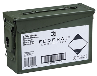 FEDERAL XM193 5.56X45MM 55 GRAIN FMJ BALL - 420 ROUNDS ON STRIPPER CLIPS
