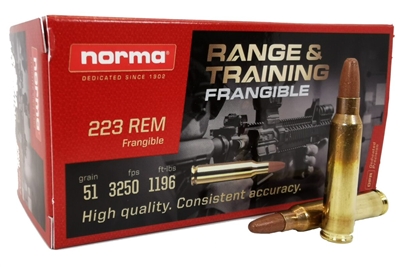 NORMA .223 REM â€“ 51 GR â€“ FRANGIBLE â€“ NORMA RANGE & TRAINING â€“ QTY 50