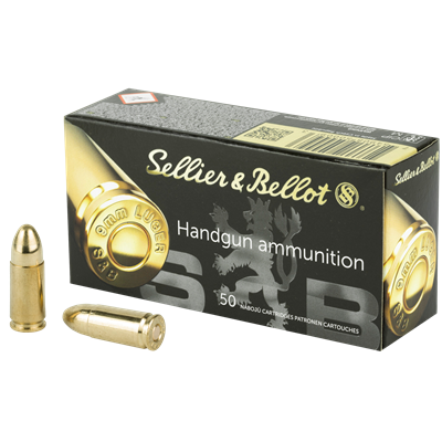 Sellier & Bellot 9mm Luger 124 Grain FMJ 50 Round Box SB9B ammunition