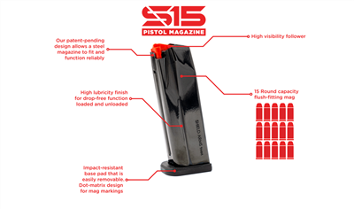 SHIELD ARMS S15 PISTOL MAGAZINE 15 ROUND CAPACITY FOR GLOCK 43X & GLOCK 48