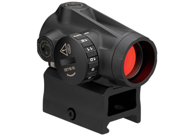 SIG Sauer ROMEO-MSR Gen II 1x20mm optic with green reticle, black finish, rotary illumination dial, and see-through riser mount