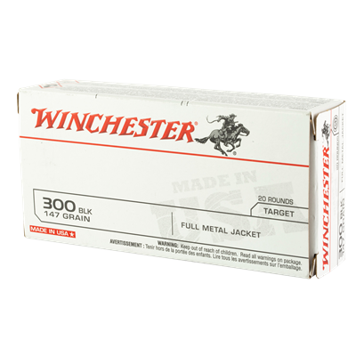Winchester USA 300 Blackout 147 grain FMJ 20 round box ammunition USA300B147