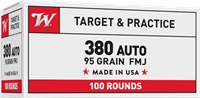 WINCHESTER USA WHITE BOX .380 AUTO 95GR FMJ â€“ 100 ROUND VALUE PACK â€“ USA380VP