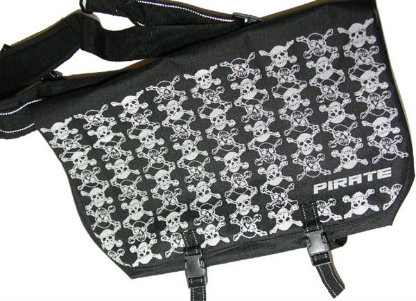 Pirate Large Black Bike Messenger Bag with Reflective Print