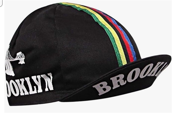 Brooklyn black cycling cap with World Champion ribbon stripes Retro Chewing Gum Pro cycling cotton hat