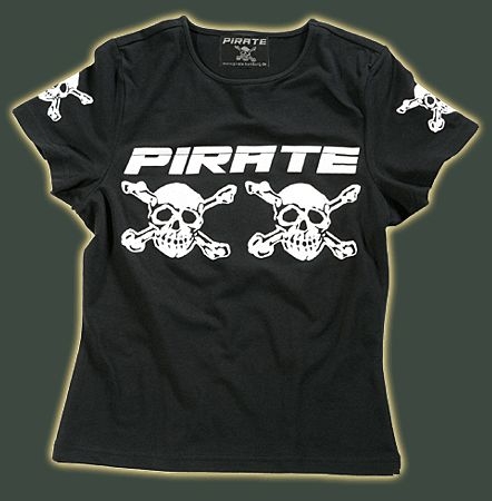 Pirate Skull babydoll stretchy tight Girlie T-shirt Black