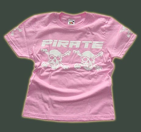 Pirate skull babydoll stretchy tight Girlie T-shirt Pink