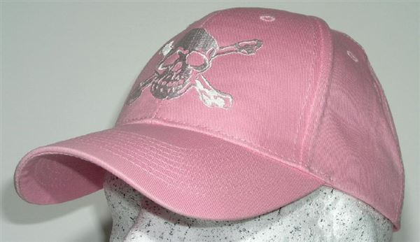 Pirate Cotton Baseball Cap, PINK, embroidered skull