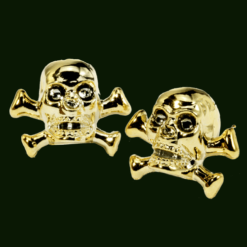Pirate Valve Caps (Schrader), GOLD, Skull Crossbone