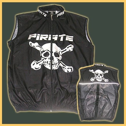 Pirate Cycling Black Wind Vest Skull Bones