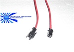 2 Wire Molex Connector Set - 8" Leads M-F - Locking and Keyed, Black, Red, Wires - 24 GA.