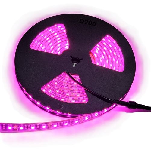 Hot Pink LED Strip Light -12 Volt DC, IP68 Waterproof/Submersible, 300 5050 LEDs, 60/Meter, Black 10mm PCB, 72 Watts/Reel, Waterproof Connector Set, Mounting Clips/Screws - Commercial Quality 2oz/Meter Copper