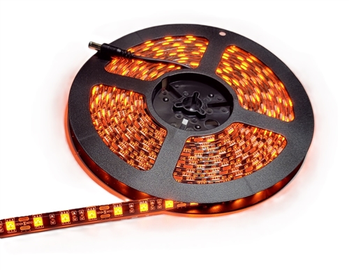 Burnt Orange Water Resistant 5050 LED Strip Lights - 12 volt DC, Burnt Orange, 5 Meters (16.4ft), Water Resistant IP65, High Output, Commercial Grade. Black 10mm PCB, 300 LEDs per Spool. High Quality 3M™ MP200 Adhesive