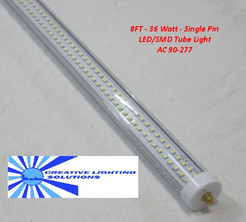LED T8 Fluorescent Light Tube - 3400 Lumens, 8 foot, Warm White, 36 Watt,  580 LED, 90V-277V, Single Pin End, Clear Lens, Commercial Grade - High  Quality