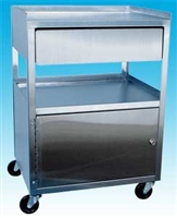 3 Shelf Stainless Steel Cart with Drawer and Cabinet