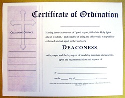 Certificate of Ordination for Deaconess