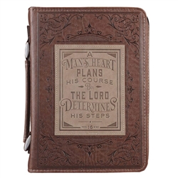 Bible Cover-Classic-A Man's Heart-Proverbs 16:9-Brown-XLG: 1220000137332