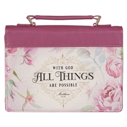 Bible Cover-Fashion-With God All Things Are Possible-Dusty Rose Floral-LRG: 1220000139176