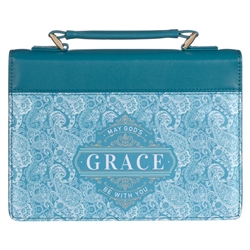 Bible Cover-Fashion/May God's Grace Be With You-Blue/Paisley-LRG: 1220000139190
