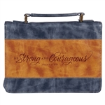 Bible Cover-Classic Navy/Brown Strong & Courageous Josh. 1:9
