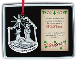 Ornament-Glory To the Newborn King Nativity w/Crystals-Silver: 785525279178