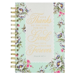Journal-Wirebound-Cream/Mint Floral Give Thanks Ps. 107:1: 9781639522668